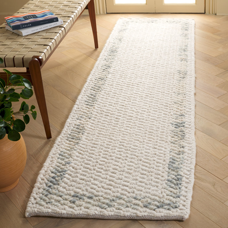 Natura Hand Loomed Wool/Cotton Abstract Rug in Gray/Ivory, Runner 2'3" x 8'