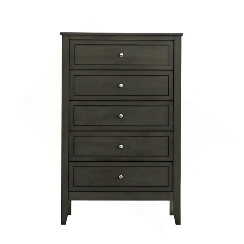 Commode verticale à 5 tiroirs avec boutons ronds minimalistes, Gris