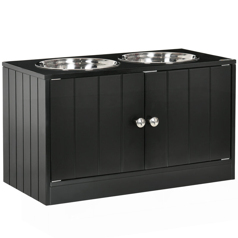 Armoire de rangement pour nourriture magnétique pour chien et station d'alimentation pour chien, noir