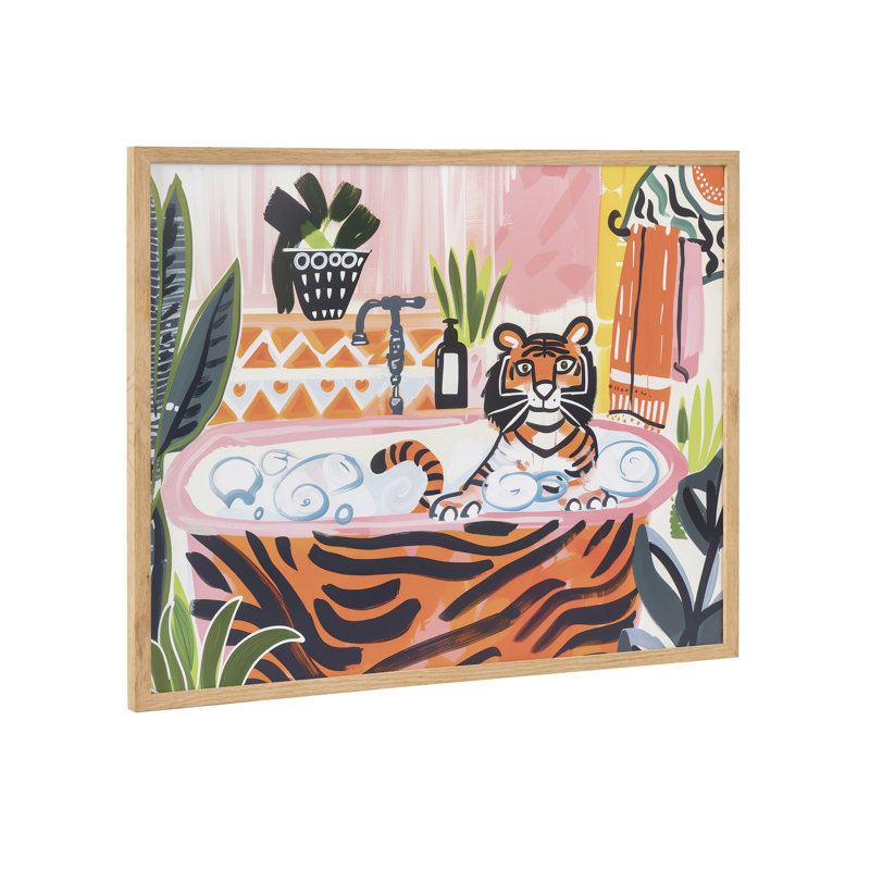 Art mural mignon avec salle de bain, H 20,65 po x l 16,65 po, Encadrement brun clair