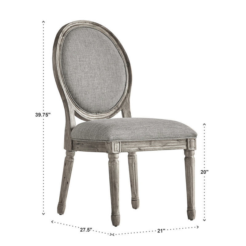 Chaise d'appoint rembourrée en lin Hildemar, Lin gris, Chêne gris antique