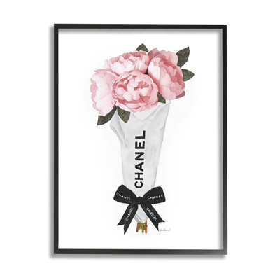 " Pink Peonies Flower Bouquet Glam Fashion Bow " Painting