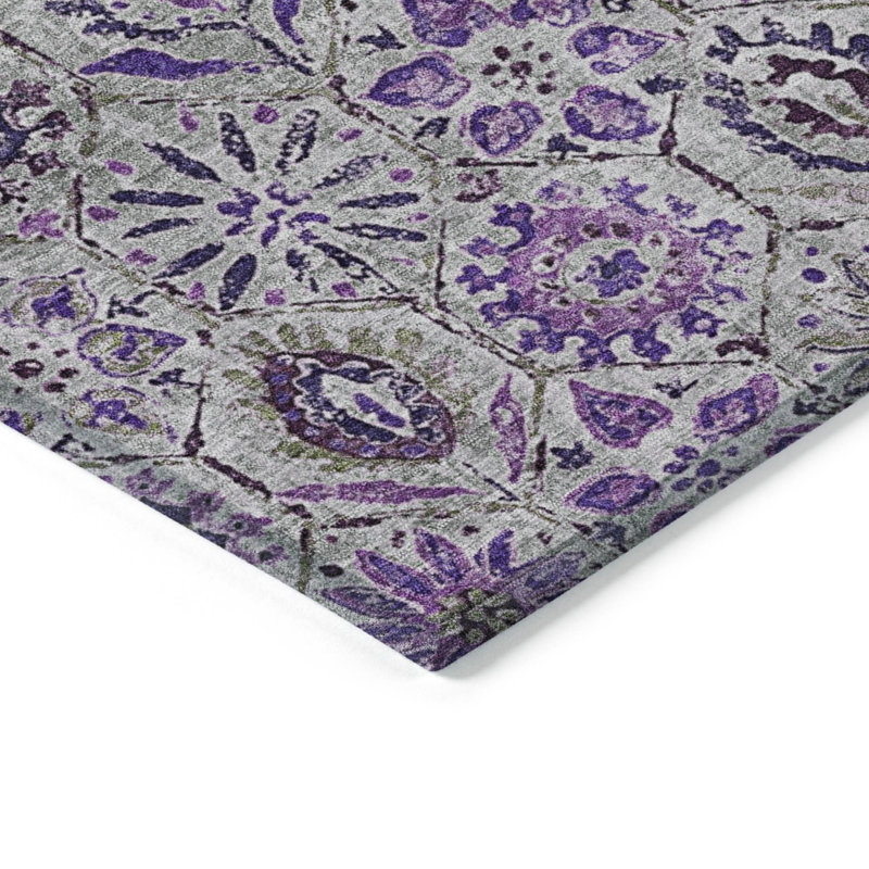 Tapis extérieur lavable floral mauve et gris 3 pi x 5 pi