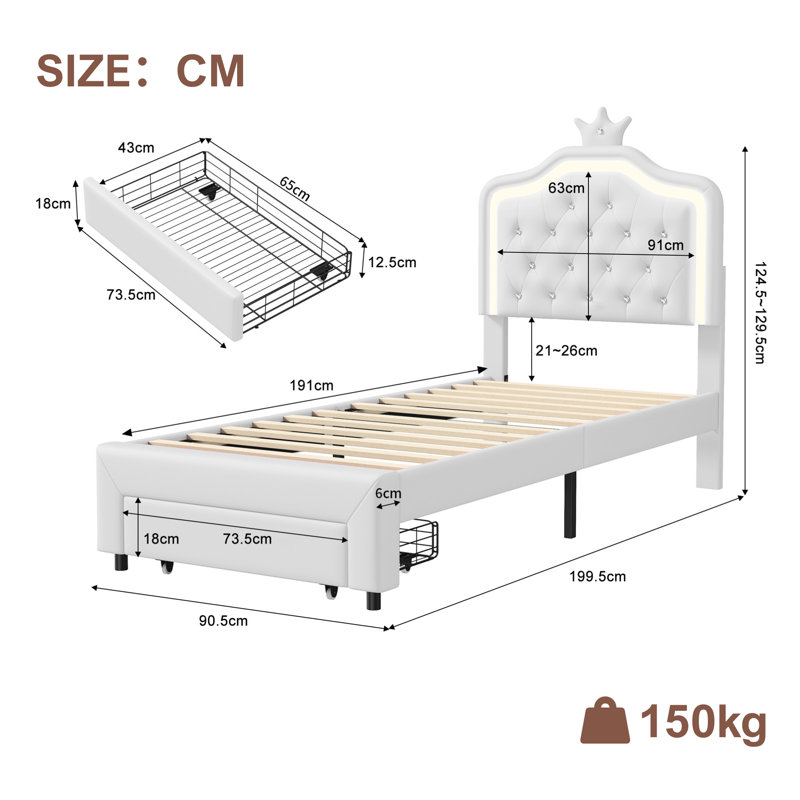 Single (3') Bed, White