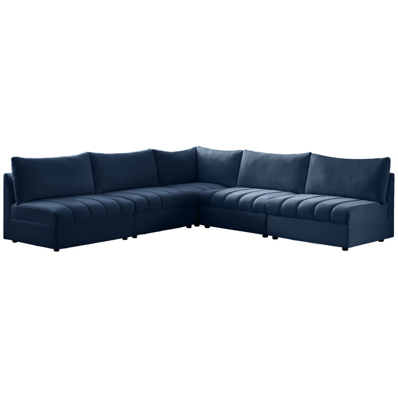 Ensoll Velvet L-Shaped Sectional Reversible, Navy Velvet