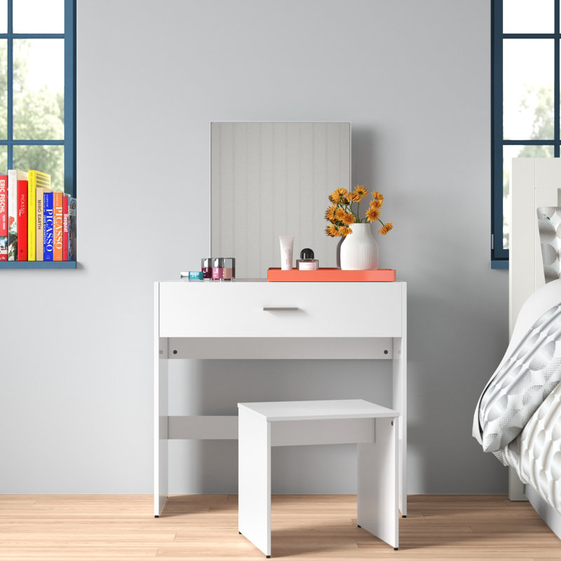 Buckland Dressing Table with Mirror, White