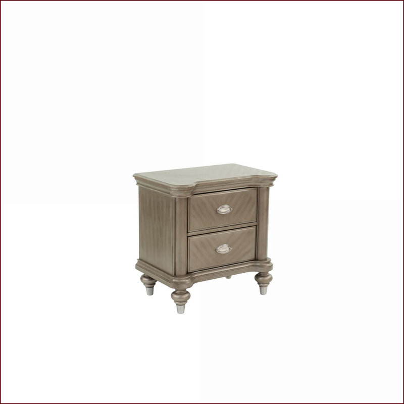 Table de chevet 2 tiroirs Luxury Classic avec finition argent antique / champagne