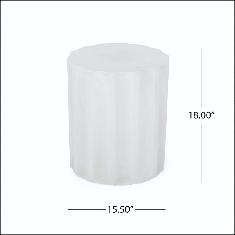 Table d'appoint d'extérieur en béton léger avec conception cylindrique cannelée et bord doux ondulé - blanc antique