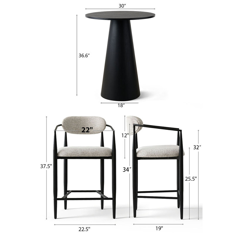 3 - Piece 30" Round Counter Height Dining Set With Upholstered Bar Stools, Beige