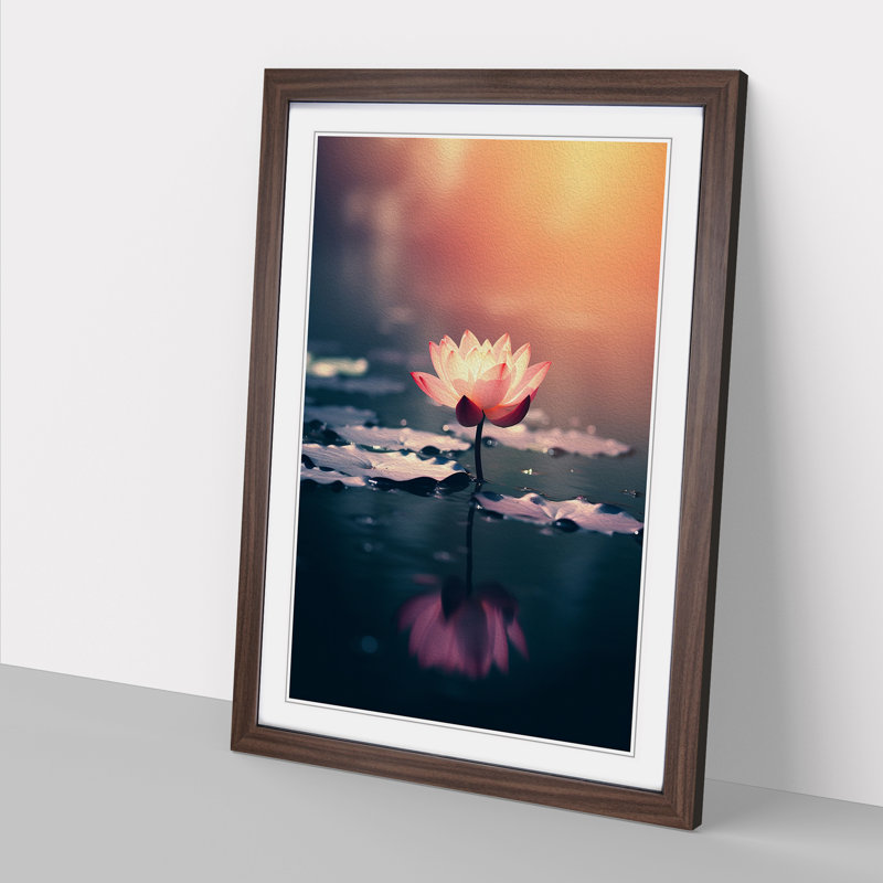 Water Lily Pond Minimalism - Single Picture Frame Print on Wood, Walnut Framed, 34cm H x 25cm W
