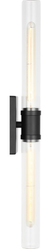 Keaton Two Light Vanity, 30" H x 5" W x 3.63" D, Clear Fluted, Midnight Black