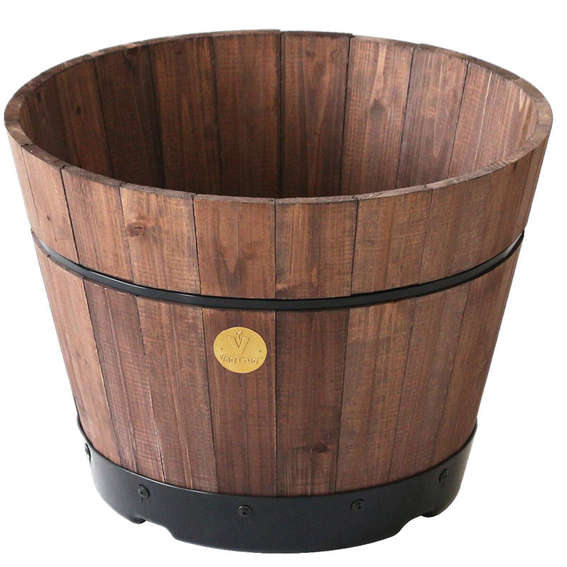 Wood Barrel Planter, Dark Brown