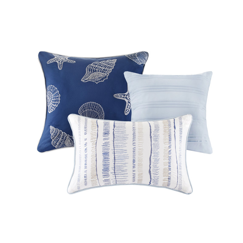 King Blue Reversible Microfiber Quilt Set with Decorative Pillows