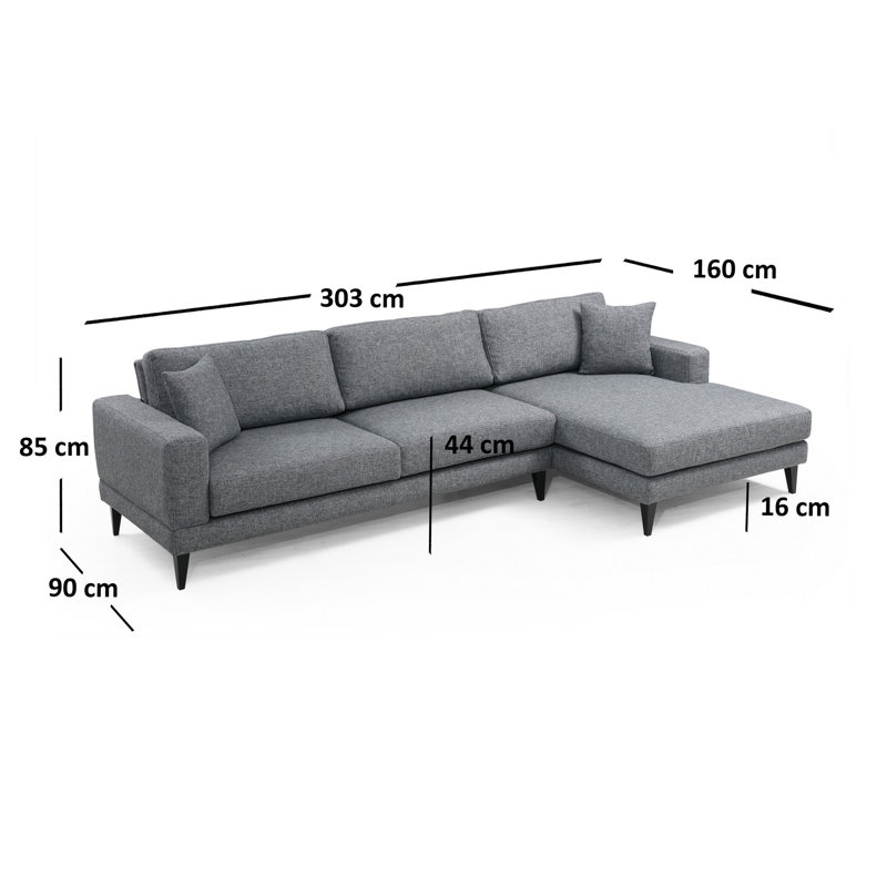 Modern Corner Sofa-Bed, Dark Grey | Beech Wood & Chipboard Frame, 90.6 x 63.0 x 33.5 Inches | 100% Polyester Fabric, Dry-Cleanable | Comfortable Foam Cushions (45 x 45 cm) | Perfect for Industrial & Scandinavian Decor