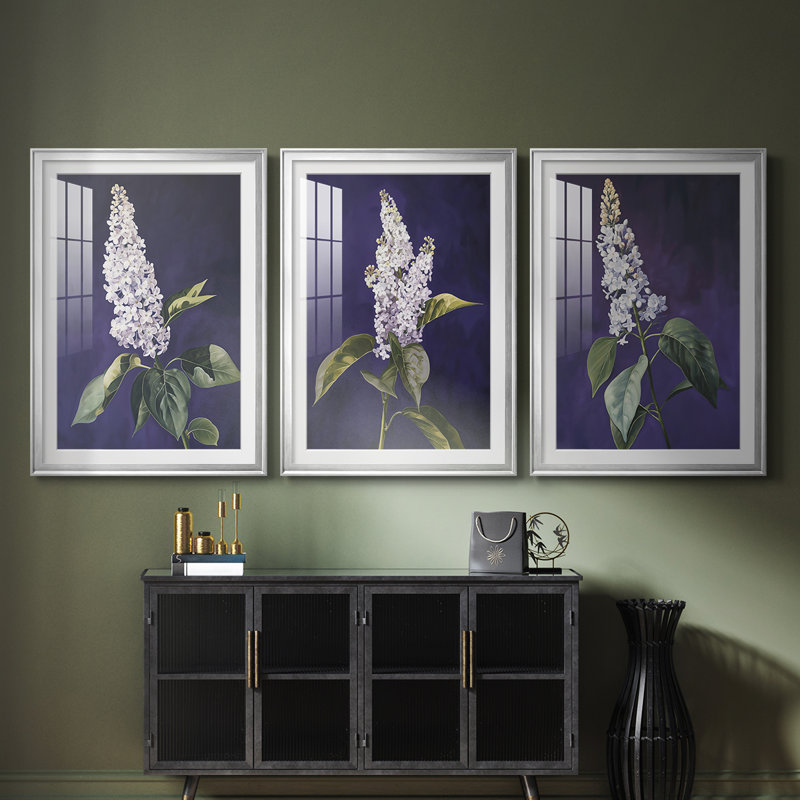 FLORAL Series CCXLI - Impression encadrée sur mesure de qualité supérieure - 3 pièces, H 21 po x l 30 po, Argent argent