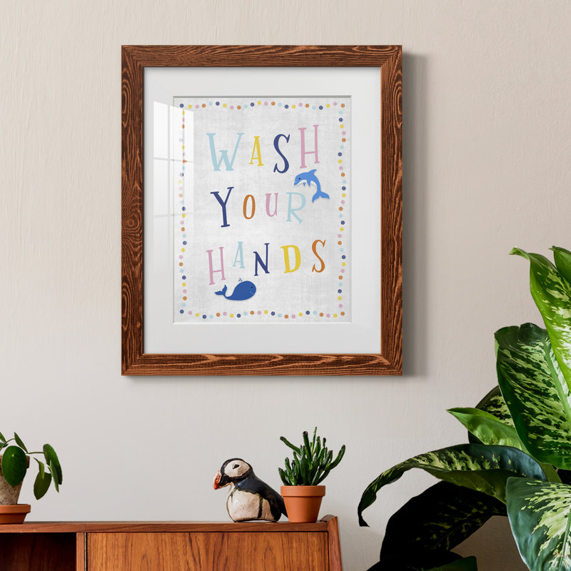 " Wash Your Hands ", Brown Framed Paper, 24" H x 18" W x 1.5" D