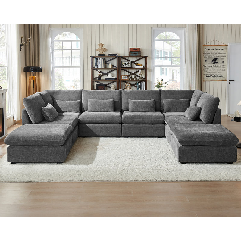  Canapé modulaire surdimensionné en velours côtelé 8 places, Gris chenille