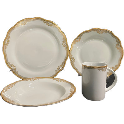 Jusuf Porcelain China Dinnerware Set 16 Piece - Service for 4