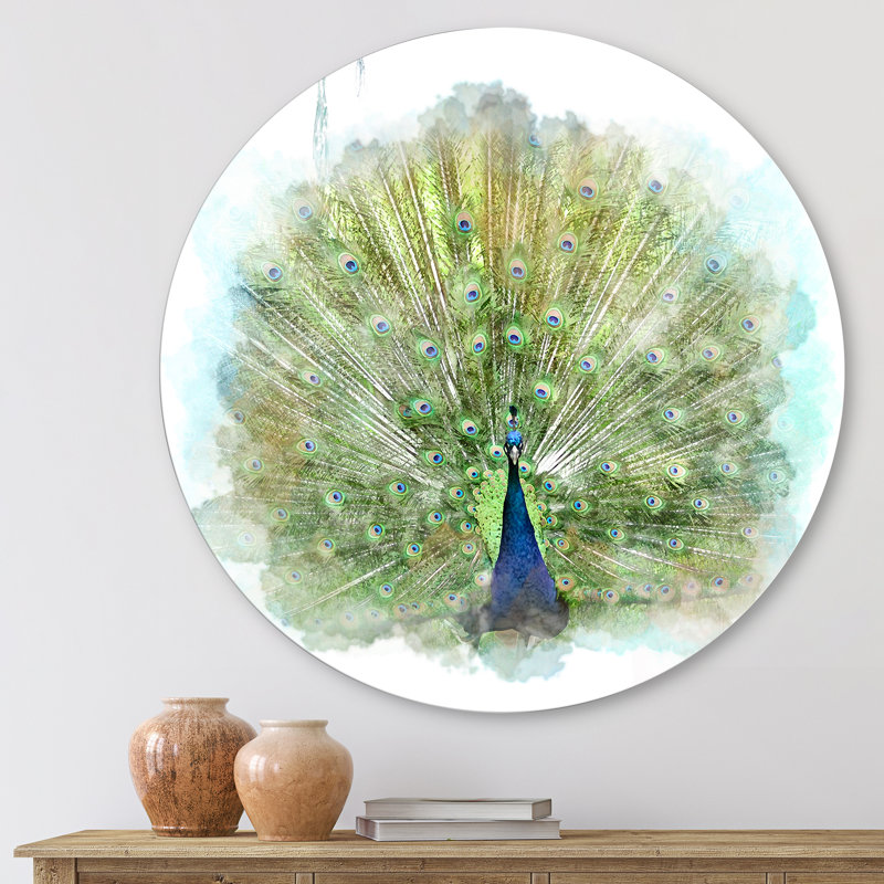 Oiseau paon - Cercle traditionnel en métal, H 23 po x l 23 po x P 1 po