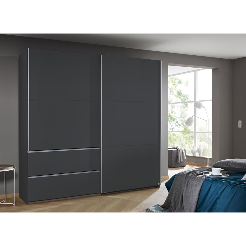 Sevilla Sliding Door Wardrobe, Grey Metallic/Grey, 210cm H x 218cm W x 59cm D