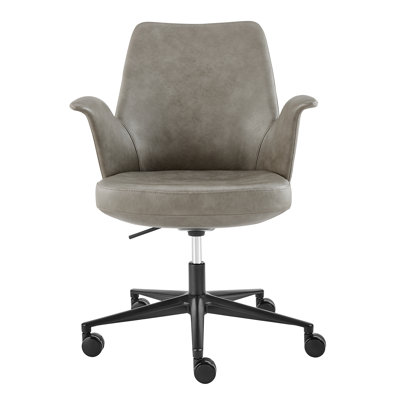 Kermet Bessinger Office Chair In Light Gray Leatherette With Matte Black Steel Base