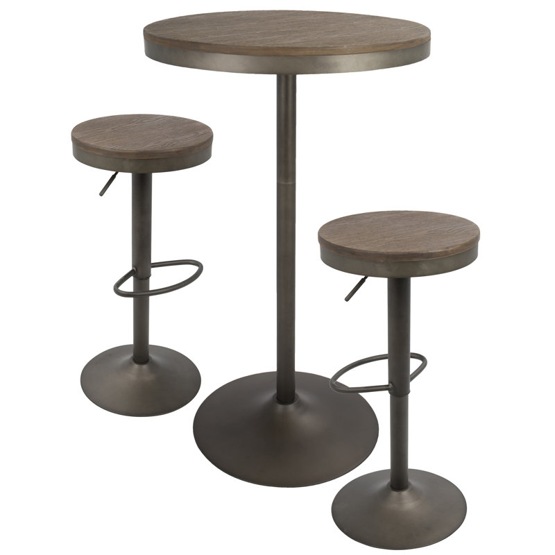 Chambord 3 - Person Solid Wood Top Pedestal Dining Set, Antique