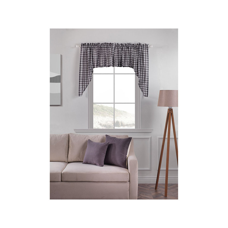 Rideau de café pointu Gingham, Gris / blanc