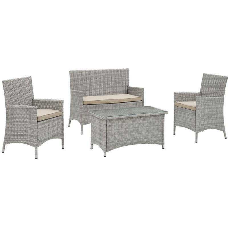Ensemble modulaire d'extérieur en rotin 4 pièces Bridge de Modway, Beige
