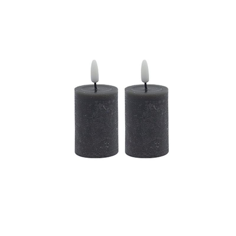 2 Pc Set Flameless Pillar Candle, Black