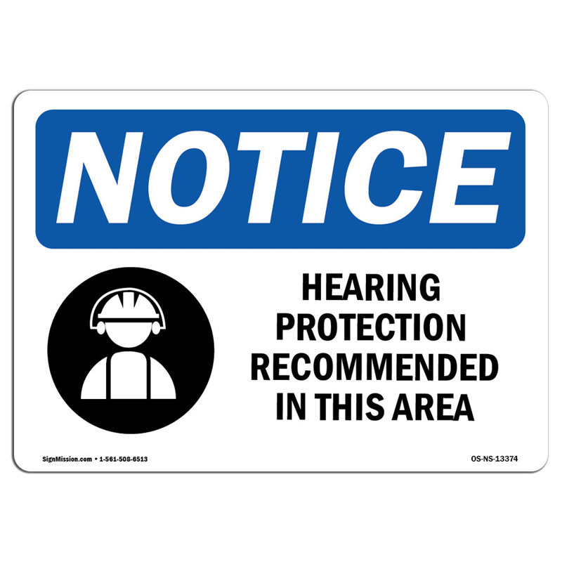 Hearing Protection Recommended Aluminum Sign 12 x 18