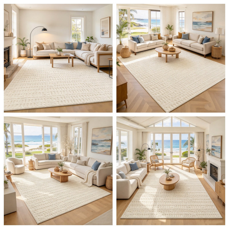 Tapis moderne ivoire lavable antidérapant, Rectangle 8 pi x 12 pi