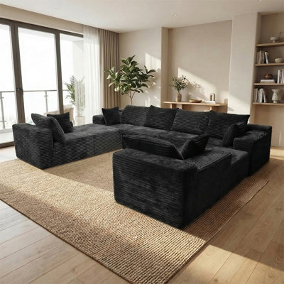 137" Upholstered U-Shape Sofa, No Assembly Required, Minimalist Style Velvet Fabric with Ergonomic Deep Seating