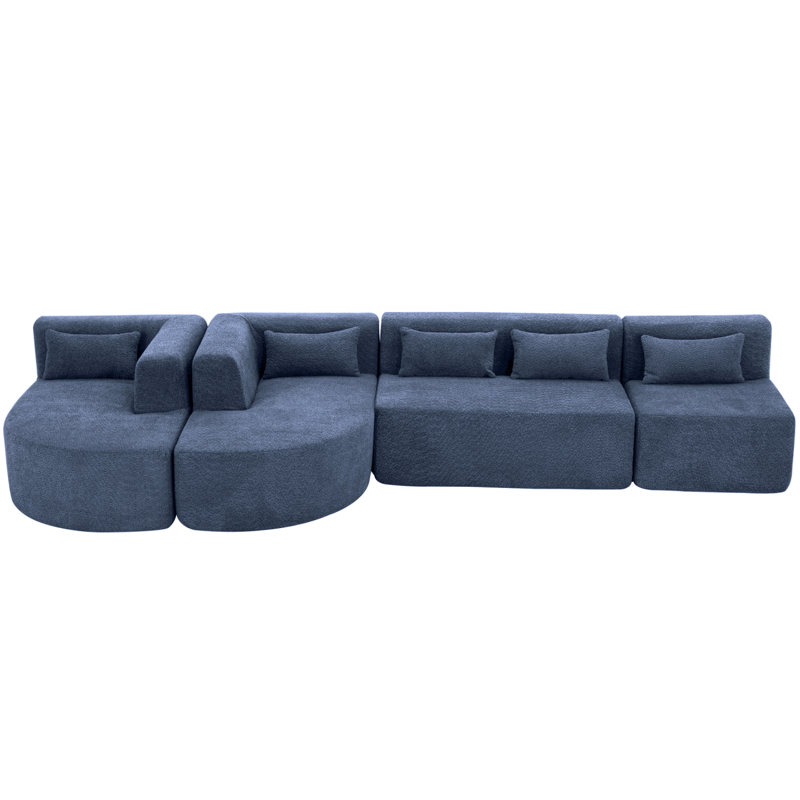143.7" Upholstered Sofa Free-Combined Sofa Couch With 2 Chaise Lounge And 5 Back Pillows ,, Blue Polyester