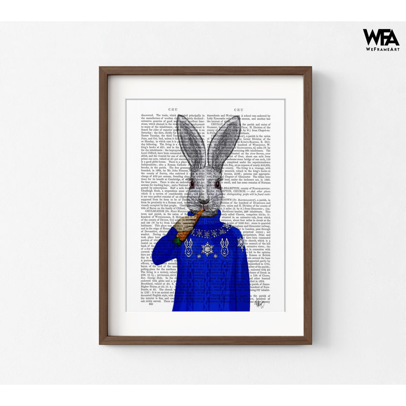 Lapin en chandail, décor de chandail bleu foncé, idée de décor de touche bleue, art mural de lapin gris, très grande idée de cadeau d'anniversaire excentrique
