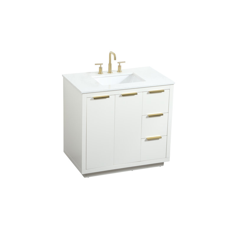 Broadlands 36'' Single Bathroom Vanity with Engineered Marble Top, White