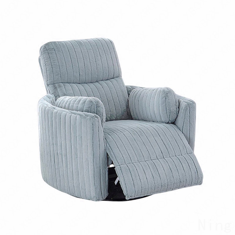 Sky Blue Contemporary Power Glider Recliner - Swivel, Curved Arms, Pillow Fill, Blue