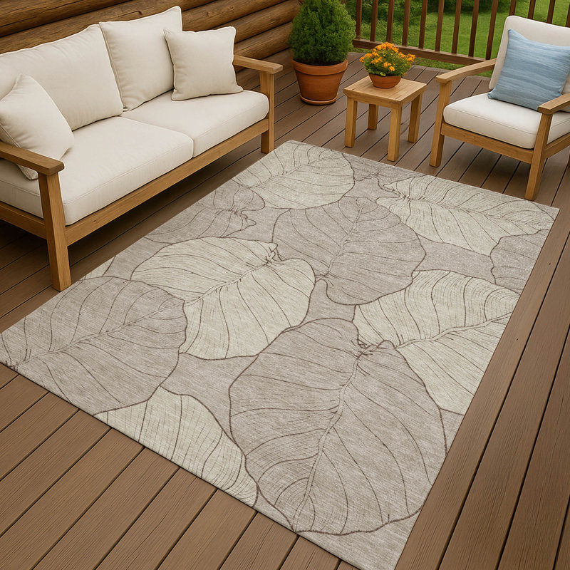 Machine Washable Indoor/Outdoor Chantille ACN2506 Floral Rug, Rectangle 10' x 14', Taupe
