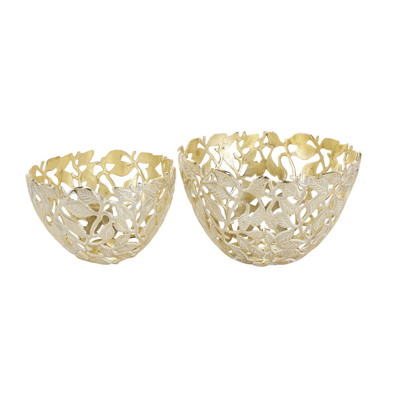 Ensemble de bols décoratifs en aluminium et feuille d'or en aluminium avec détails blancs