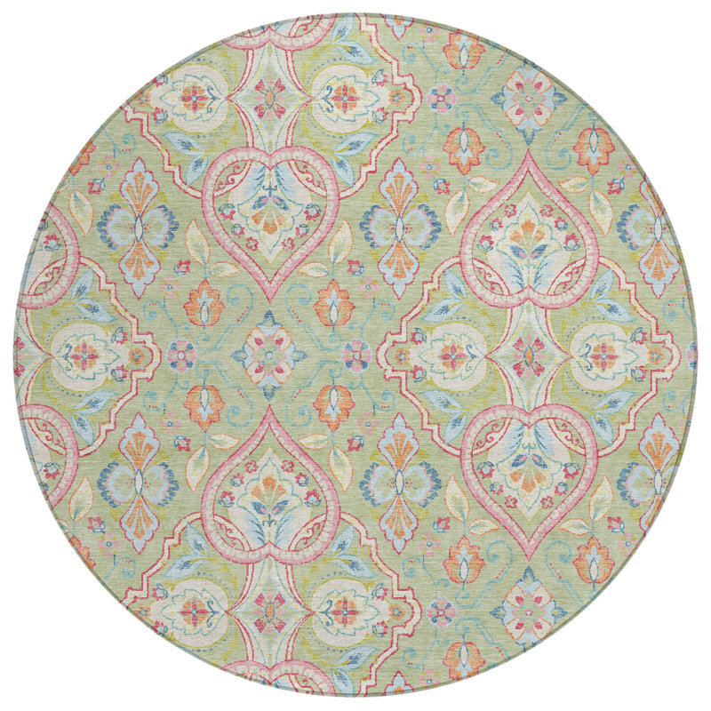 Machine Washable Indoor/Outdoor Husby ACN2207 Bohemian Rug, Round 8'