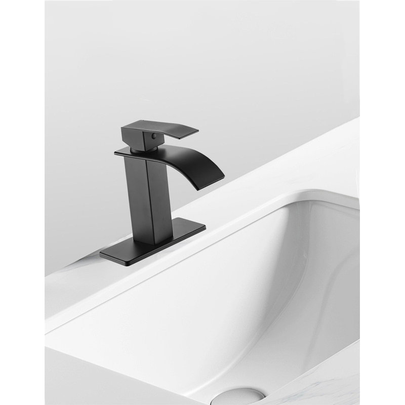 Robinet de salle de bain moderne à cascade - Conception à poignée simple, Noir mat