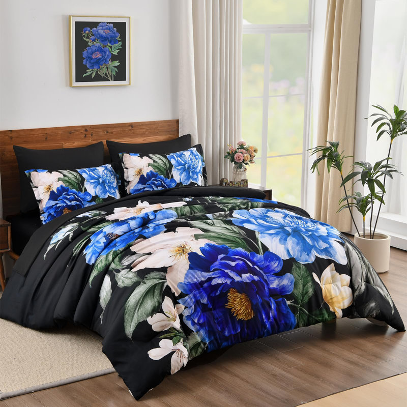 Ensemble d'édredon floral 7 pièces, lit doux dans un sac avec draps, Grand édredon et 6 pièces supplémentaires