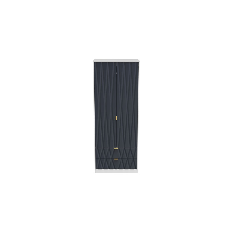 Fully Assembled Efka Diamond Wardrobe, Indigo / White Matt Veneer
