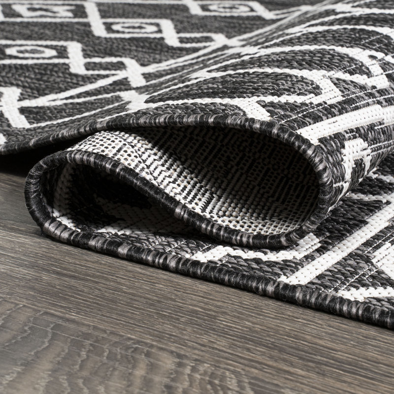 Rasime Tribal Bohemian Black/Ivory Indoor/Outdoor Rug, Runner 2'2" x 10'