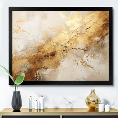«Beige and Gold Marble Lightning I», reproduction d'art sur toile encadrée