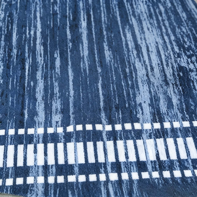 Tapis lavable moderne festonné pour salon, chambre à coucher, bureau, Marine, Rectangle 10 pi x 13 pi