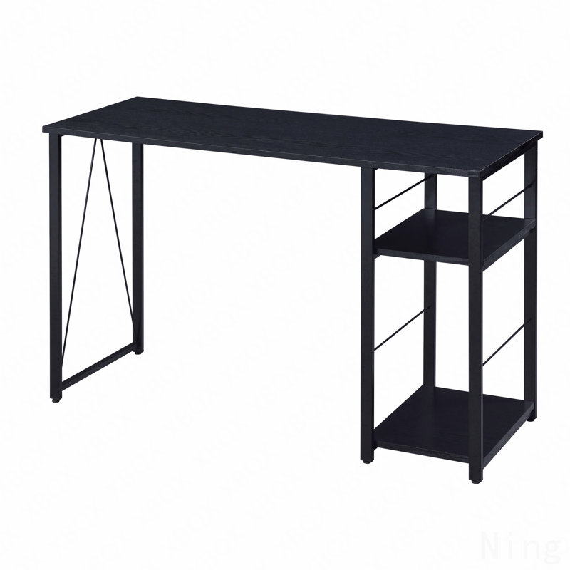 Bureau d'écriture rectangulaire, 2 tablettes noires, Noir, H 28,5 po x L 47,5 po x l 19,5 po
