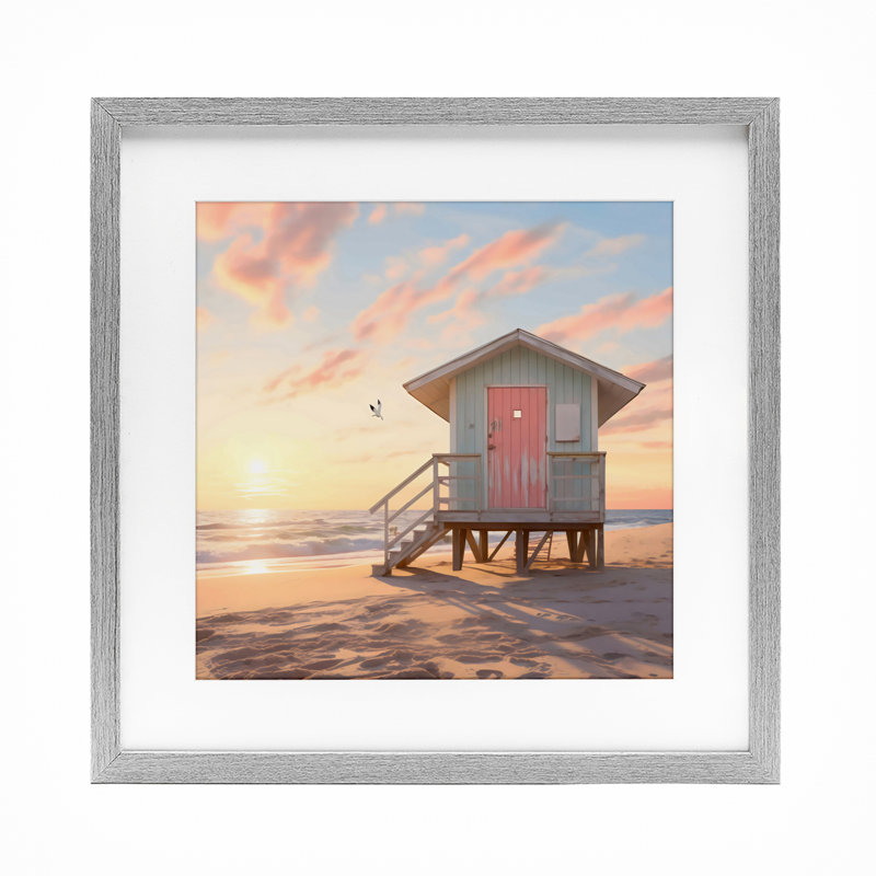 «Door Beach Hut», reproduction sous verre encadrée, design par LSR Design Studio, Cadre de ferme gris, H 16 po x l 16 po