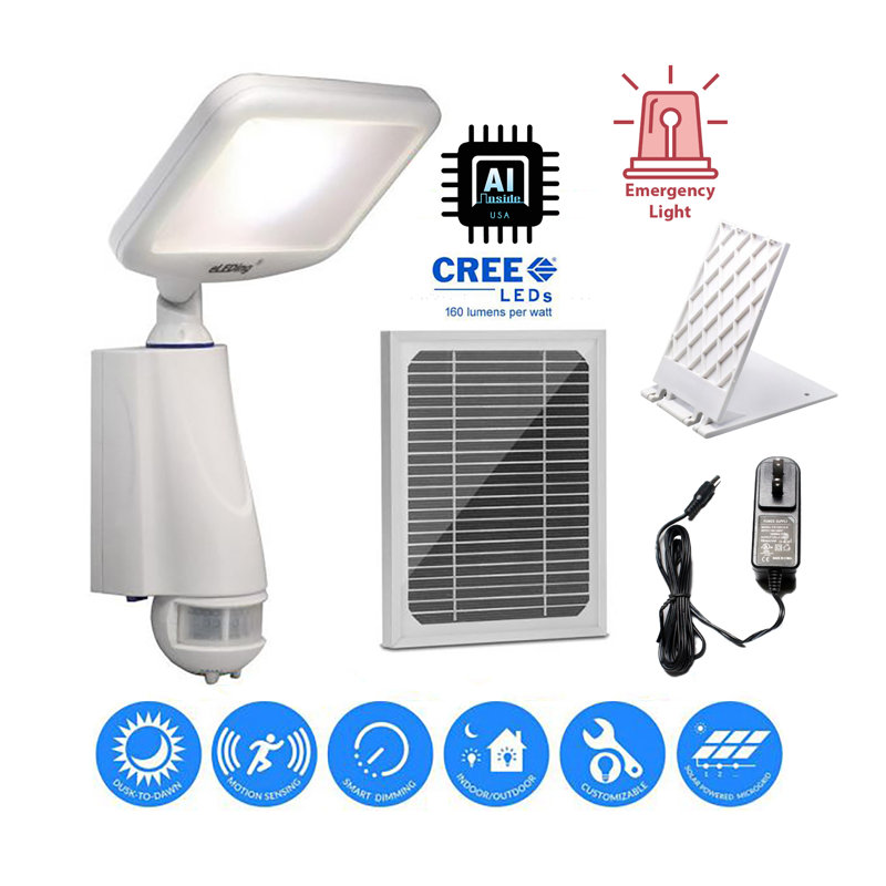 1 - Head LED Solar Powered Dusk to Dawn Outdoor Security Flood Light with Motion Sensor and Timer, White