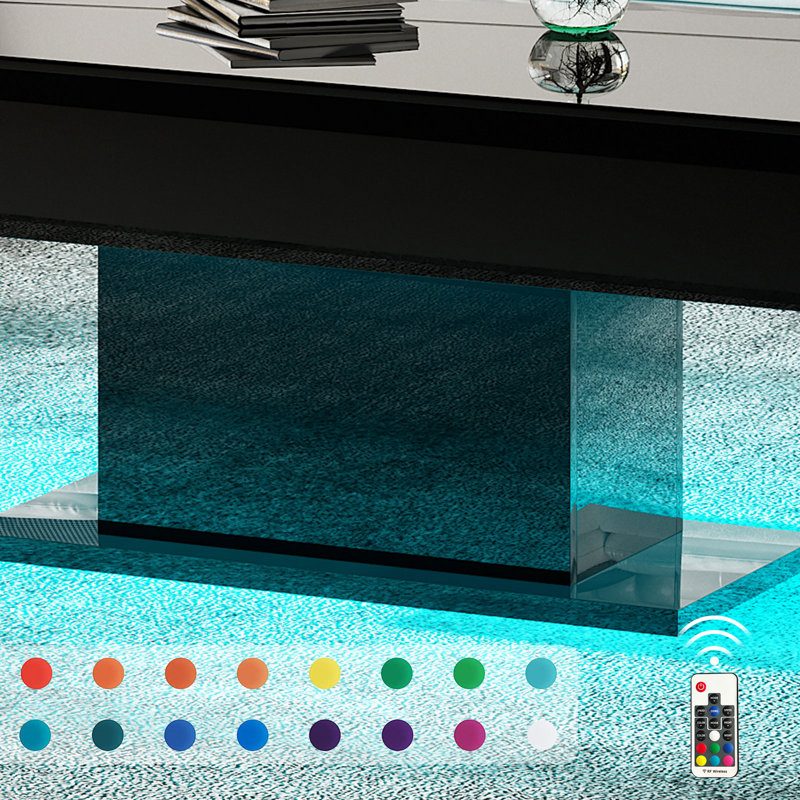 Horacio High Gloss Coffee Table With 16 Colors LED Lights,19.7'' H X 43.3'' W X 21.7'' D, Black