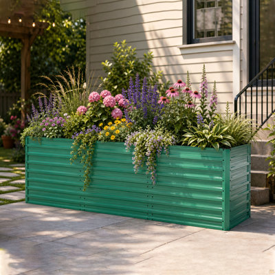 Ensemble de jardin surélevé 93,7 po x 31,5 po x 32,3 po, boîte à fleurs ergonomique en métal à hauteur non pliable de 32 po, base ouverte pour le drainage, 8 tiges de renforcement, acier antirouille - Assemblage facile